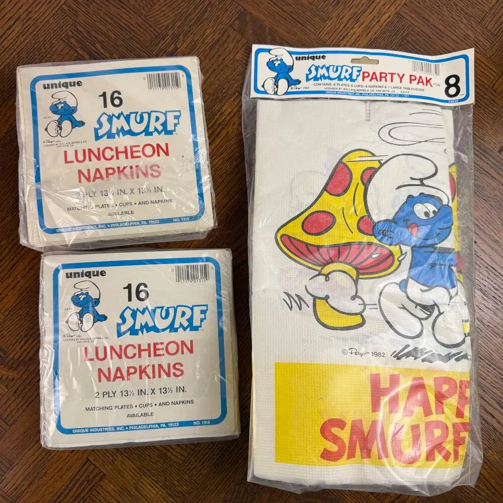 Vintage 1982 Smurf Birthday supplies